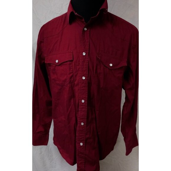 Gioberti Mens Large Red Pearl Snap Long Sleeve Cowboy Western Cotton Blend Shirt - Picture 1 of 11